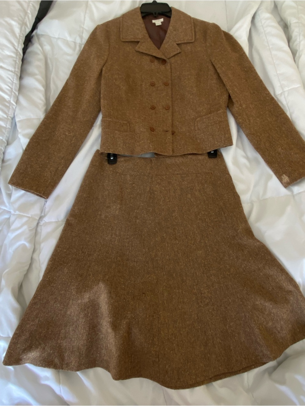 Womens Brown Wool A-Line Skirt Suit with matching Cropped Jacket